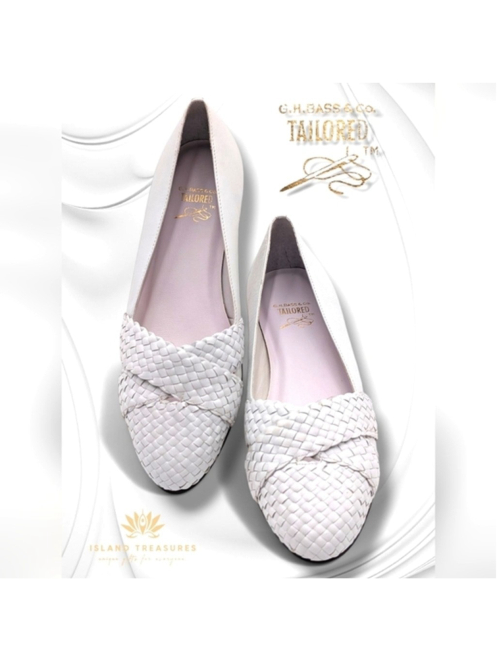 G.H. Bass & Co. Sahara Sz 7.5M Women White Woven Leather Flats